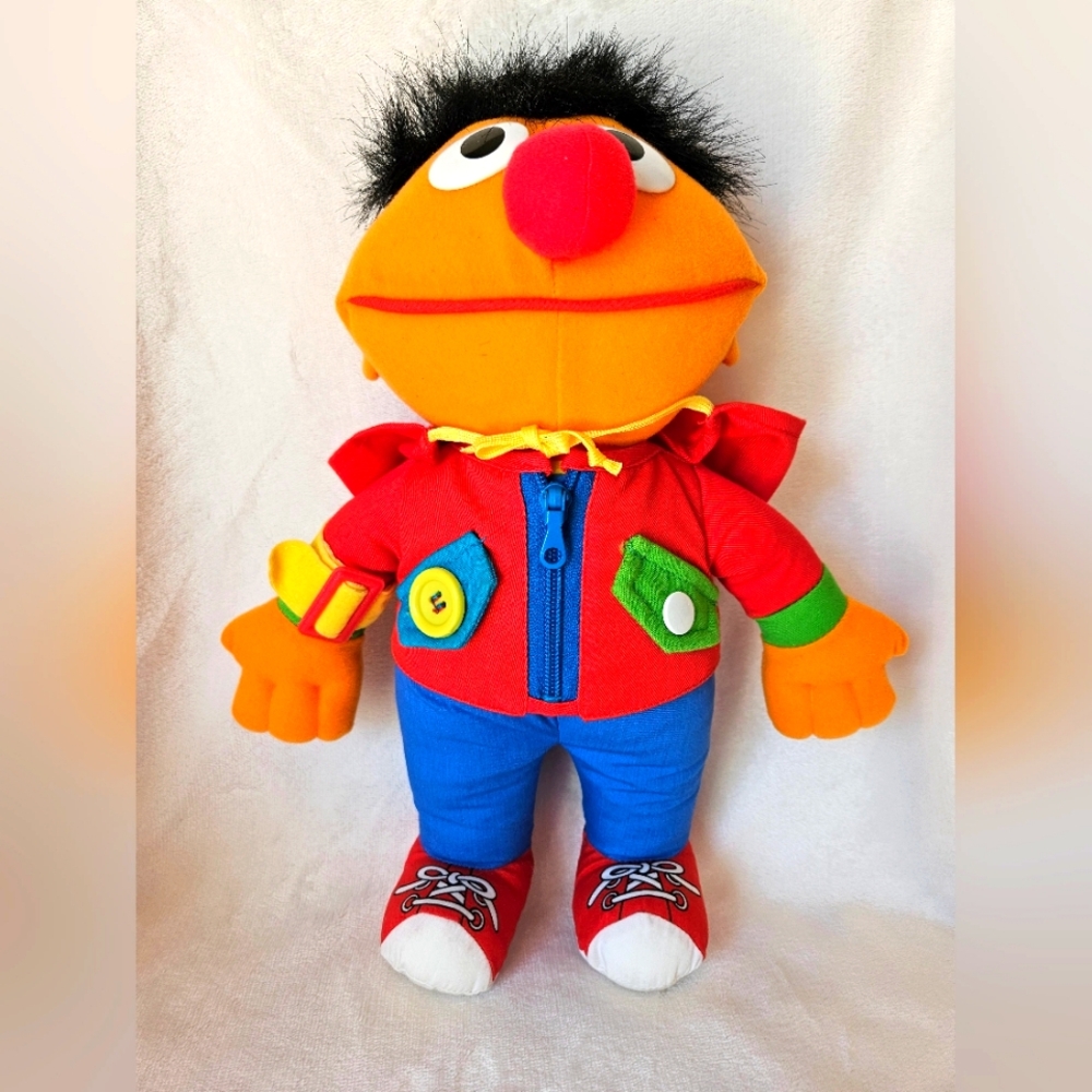 Vtg 1990 Sesame Street Dress Me Up Ernie 13" Plush Doll Playskool Zip Snap, Hood - Picture 2 of 14